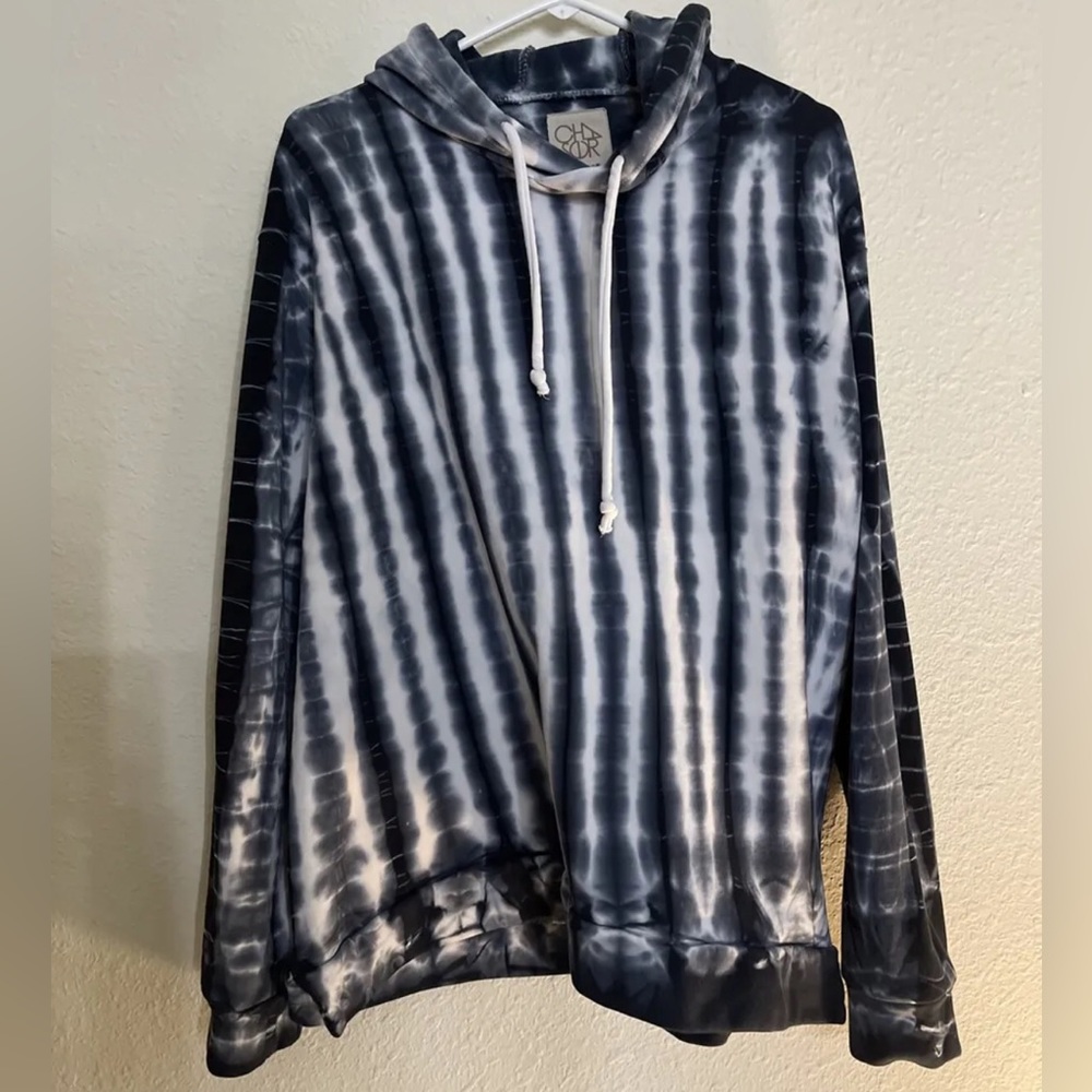 Chaser Evereve Shibori Tie Dyed Navy Blue/White Hooded Sweatshirt